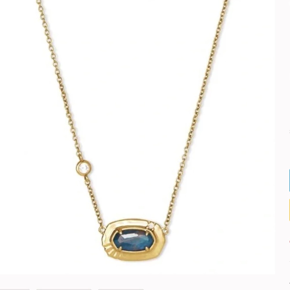NWT Kendra Scott Anna Vintage Gold Pendant Necklace in Teal Apatite
